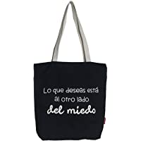  - Hello-Bags - Bolso Tote de Algodón con Cremallera- Forro y Bolsillo Interior- 38 cm- Negro
